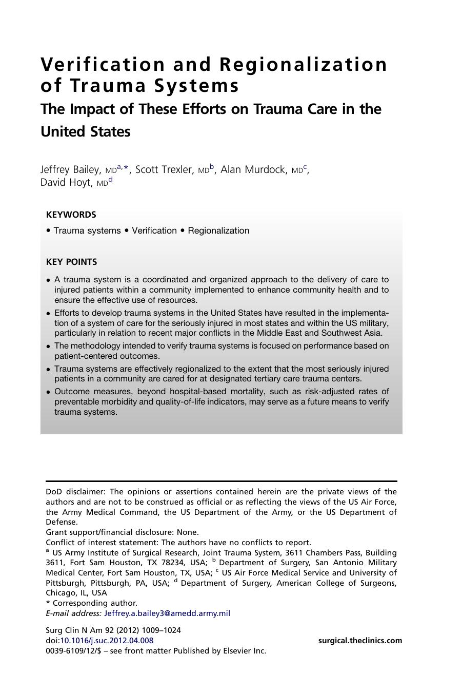 Verification and Regionalization of Trauma Systems by unknow