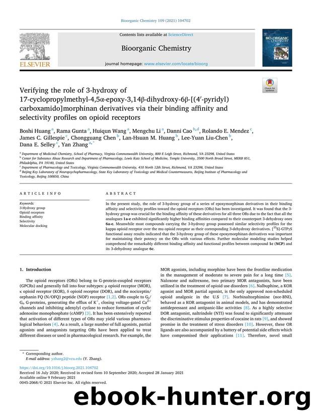 Verifying the role of 3-hydroxy of 17-cyclopropylmethyl-4,5Î±-epoxy-3,14Î²-dihydroxy-6Î²-[(4â²-pyridyl) carboxamido]morphinan derivatives via their binding affinity and selectivit by unknow