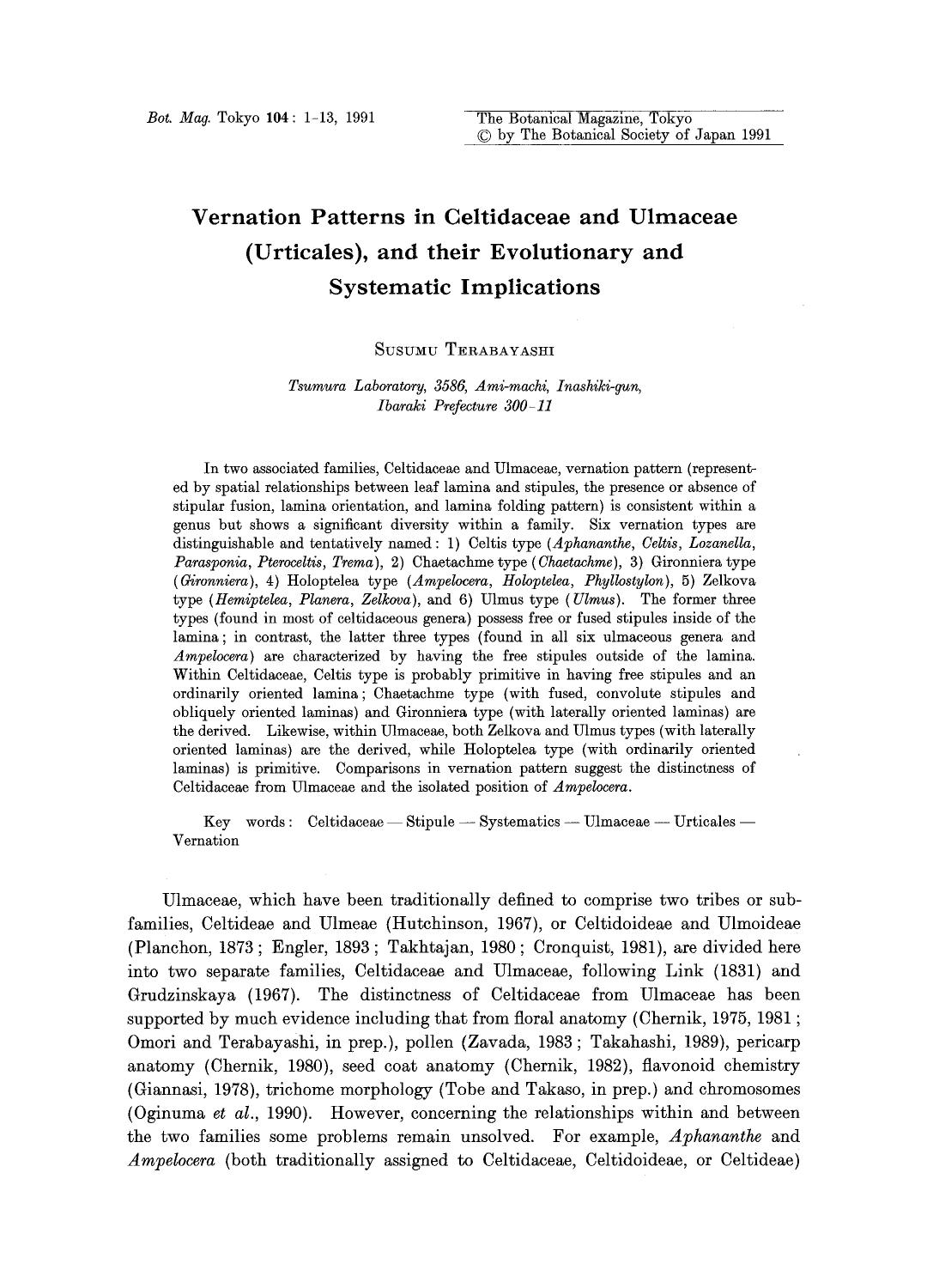 Vernation patterns in Celtidaceae and Ulmaceae (Urticales), and their evolutionary and systematic implications by Unknown