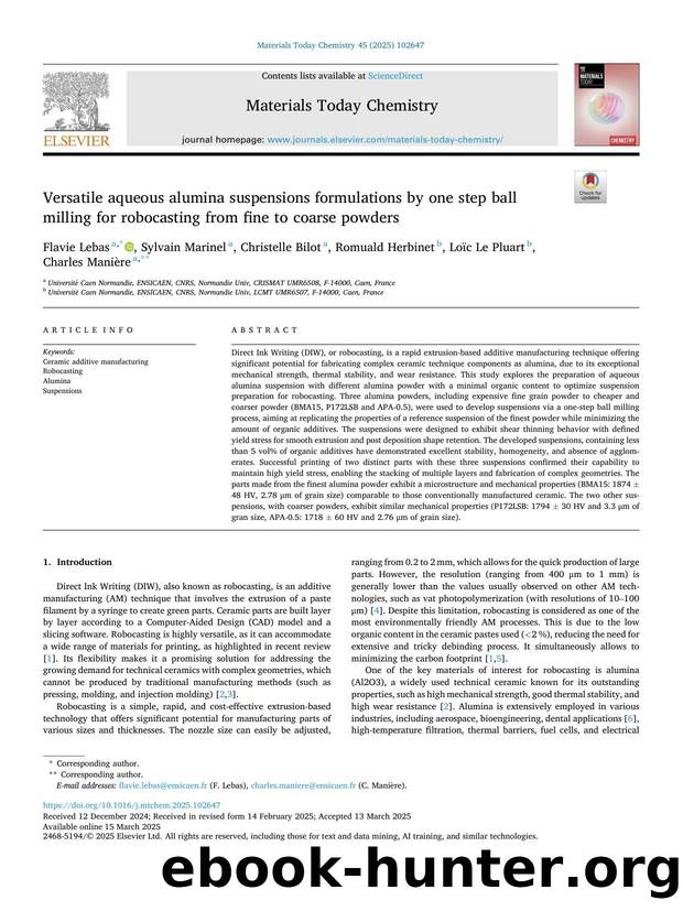 Versatile aqueous alumina suspensions formulations by one step ball milling for robocasting from fine to coarse powders by unknow
