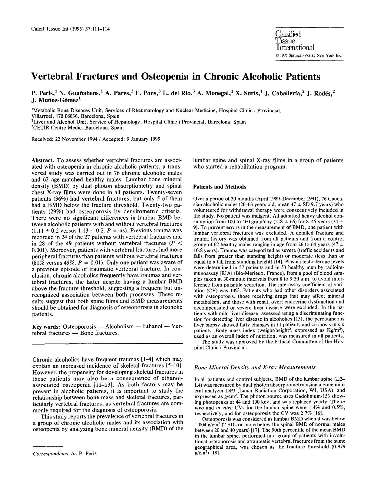 Vertebral fractures and osteopenia in chronic alcoholic patients by Unknown