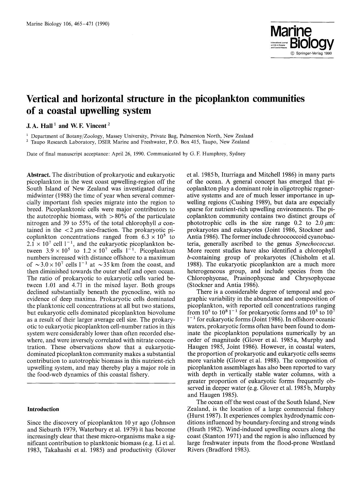 Vertical and horizontal structure in the picoplankton communities of a coastal upwelling system by Unknown