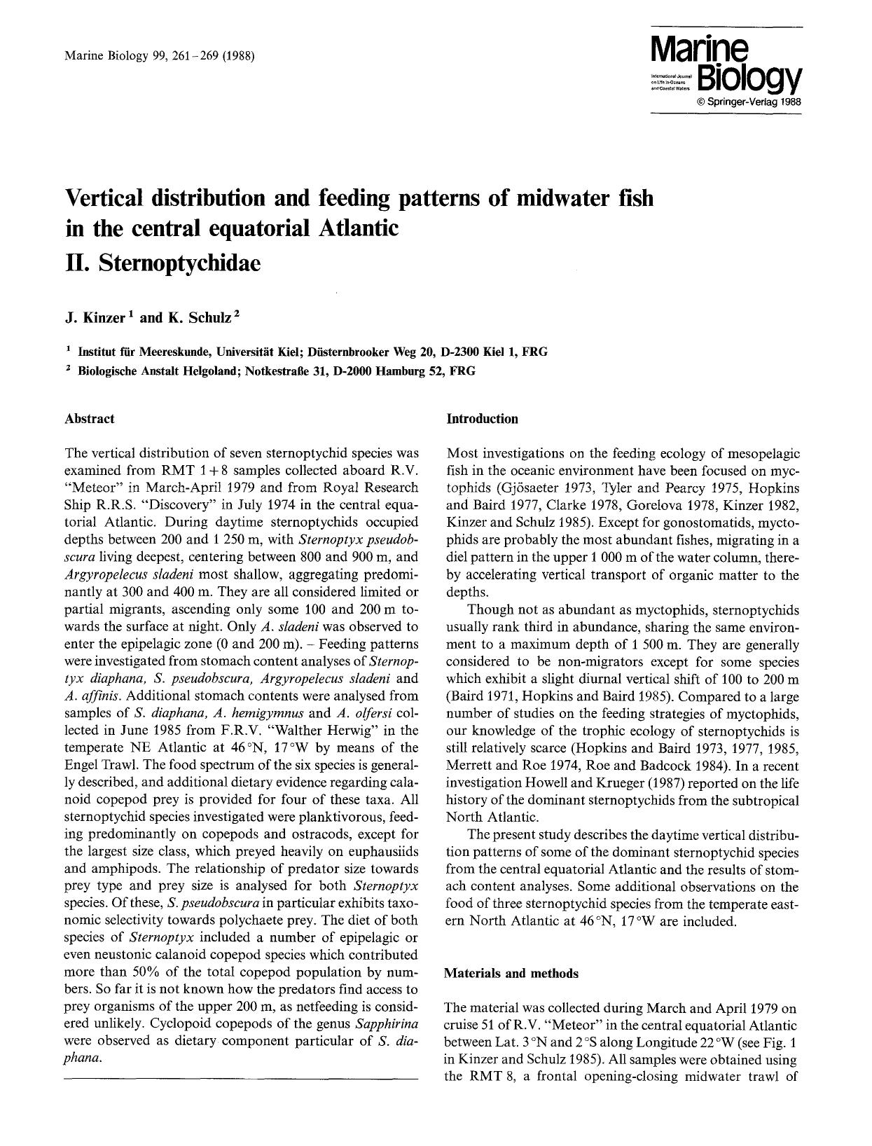 Vertical distribution and feeding patterns of midwater fish in the central equatorial Atlantic II. Sternoptychidae by Unknown