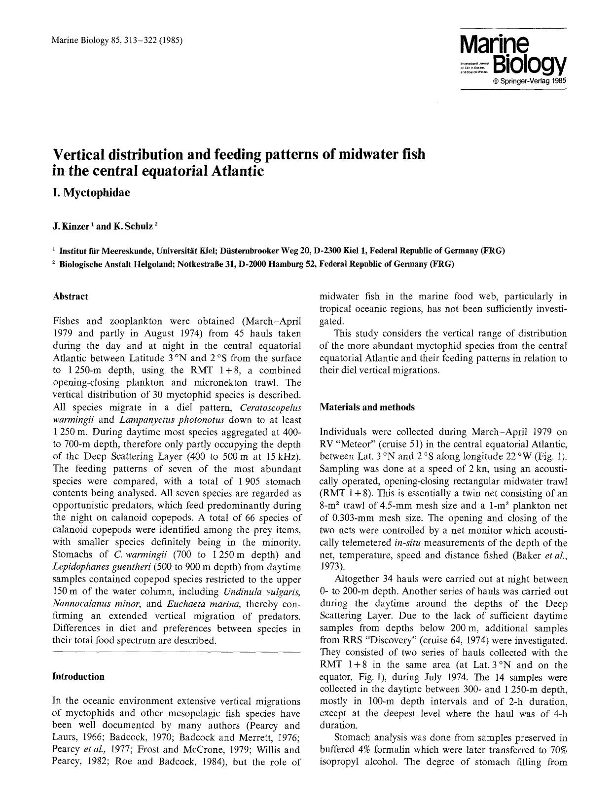 Vertical distribution and feeding patterns of midwater fish in the central equatorial Atlantic by Unknown