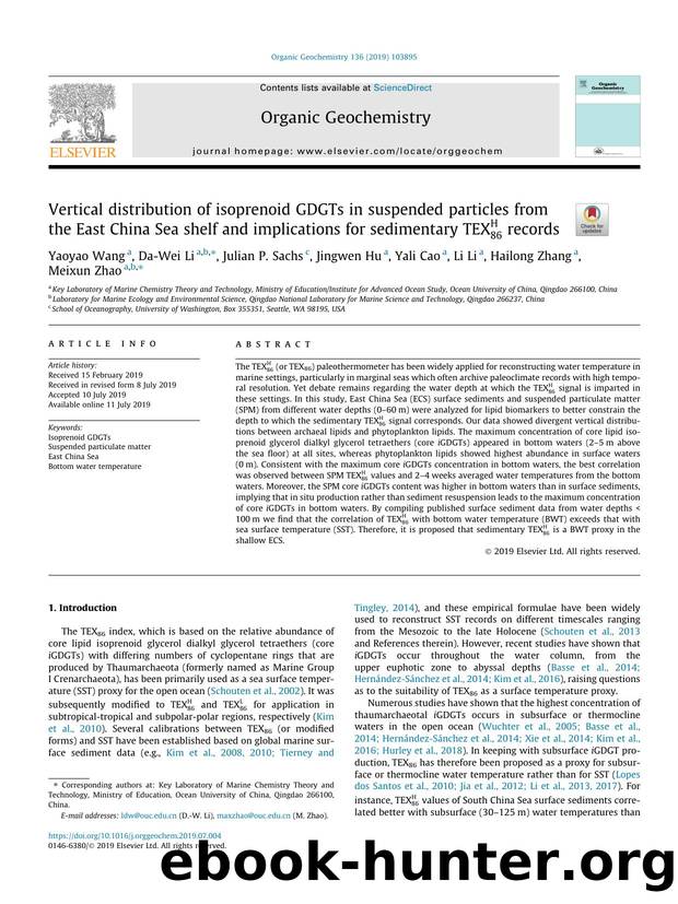 Vertical distribution of isoprenoid GDGTs in suspended particles from the East China Sea shelf and implications for sedimentary  records by unknow