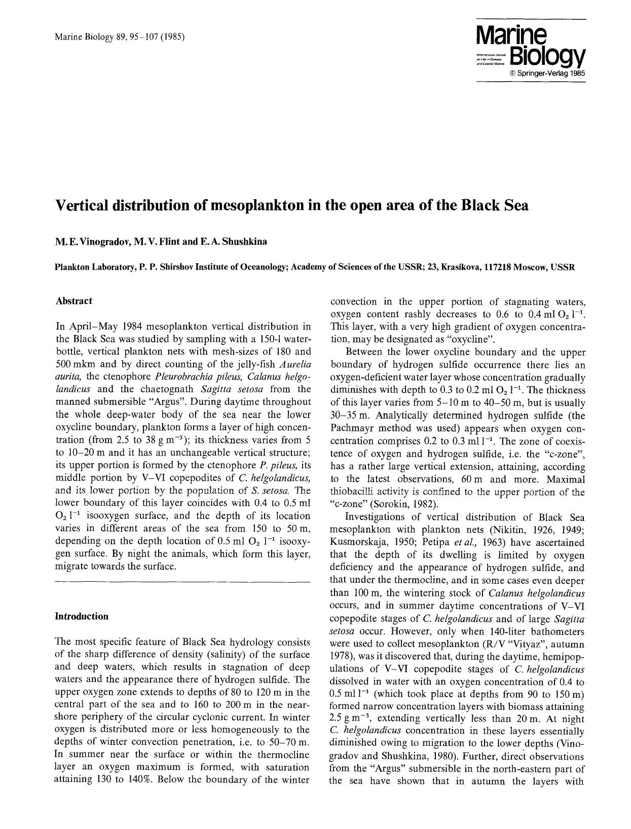 Vertical distribution of mesoplankton in the open area of the Black Sea by Unknown
