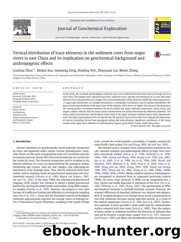 Vertical distribution of trace elements in the sediment cores from major rivers in east China and its implication on geochemical background and anthropogenic effects by Guohua Zhou & Binbin Sun & Daoming Zeng & Hualing Wei & Zhanyuan Liu & Bimin Zhang