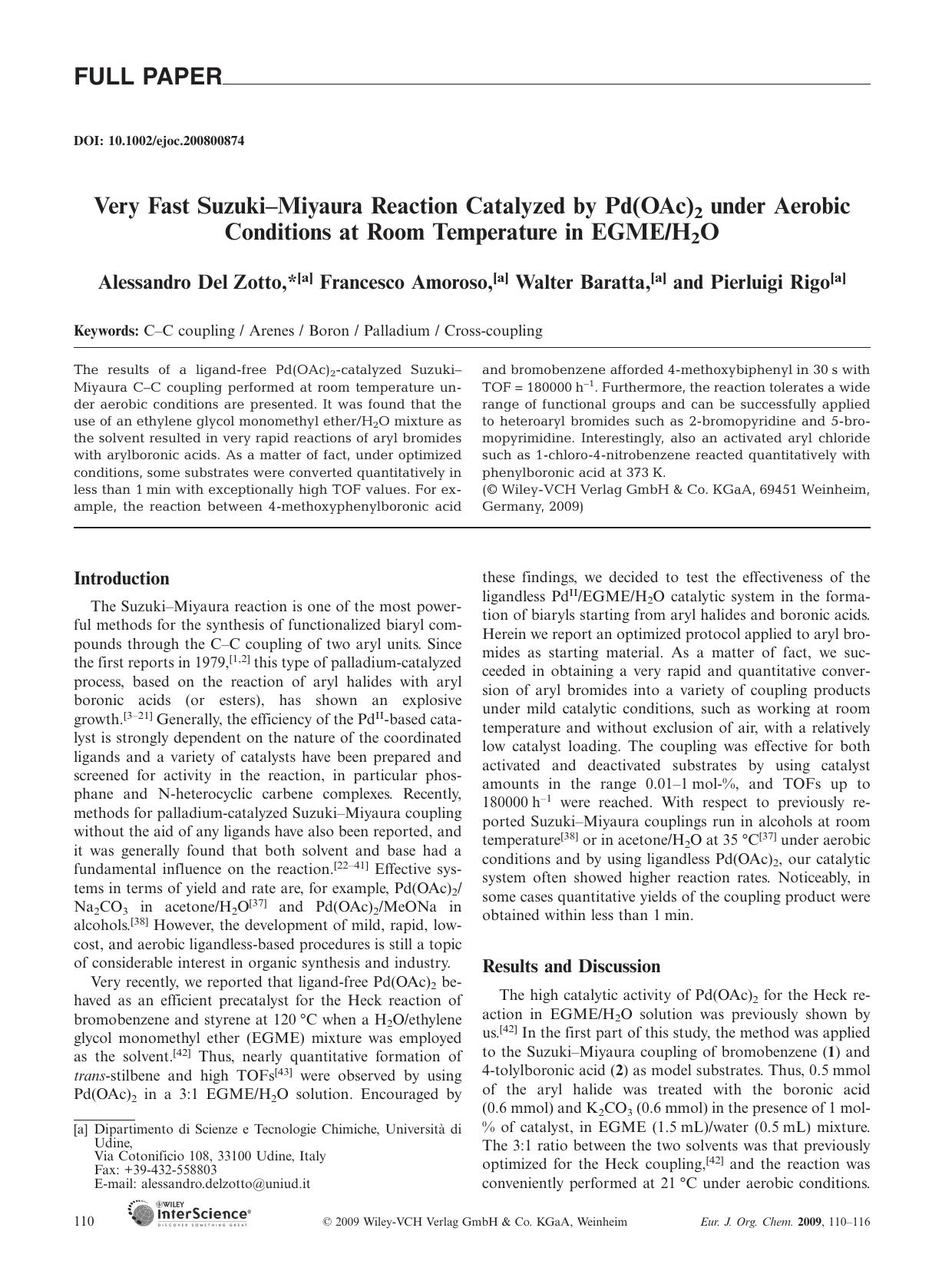 Very Fast Suzuki-Miyaura Reaction Catalyzed by Pd(OAc)2 under Aerobic Conditions at Room Temperature in EGMEH2O by Unknown