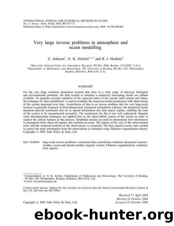 Very large inverse problems in atmosphere and ocean modelling by Unknown