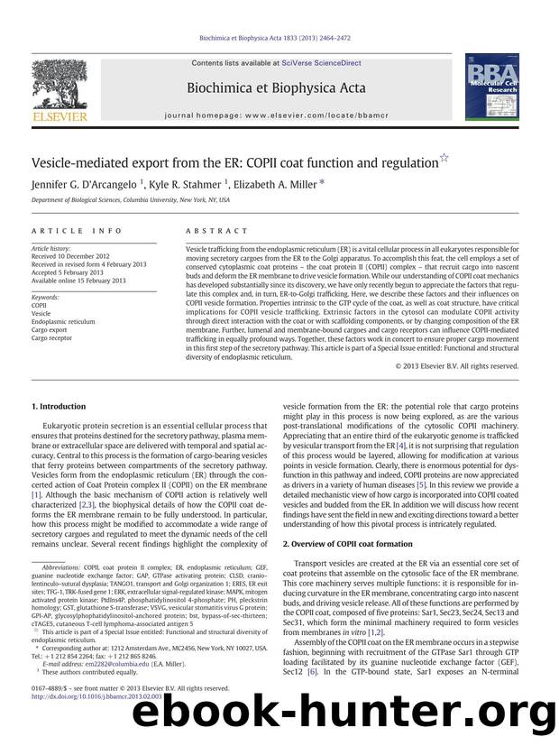 Vesicle-mediated export from the ER: COPII coat function and regulation by Jennifer G. D'Arcangelo & Kyle R. Stahmer & Elizabeth A. Miller