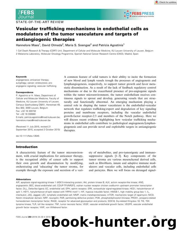 Vesicular trafficking mechanisms in endothelial cells as modulators of the tumor vasculature and targets of antiangiogenic therapies by Unknown