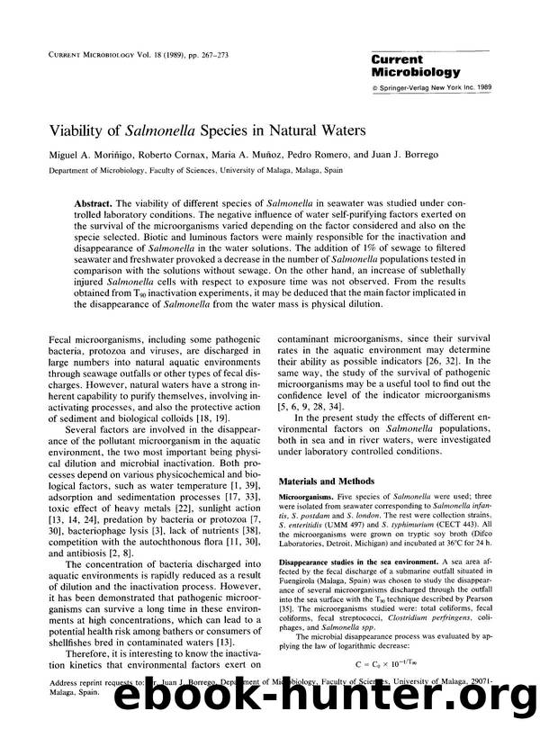 Viability of <Emphasis Type="Italic">Salmonella <Emphasis> species in natural waters by Unknown