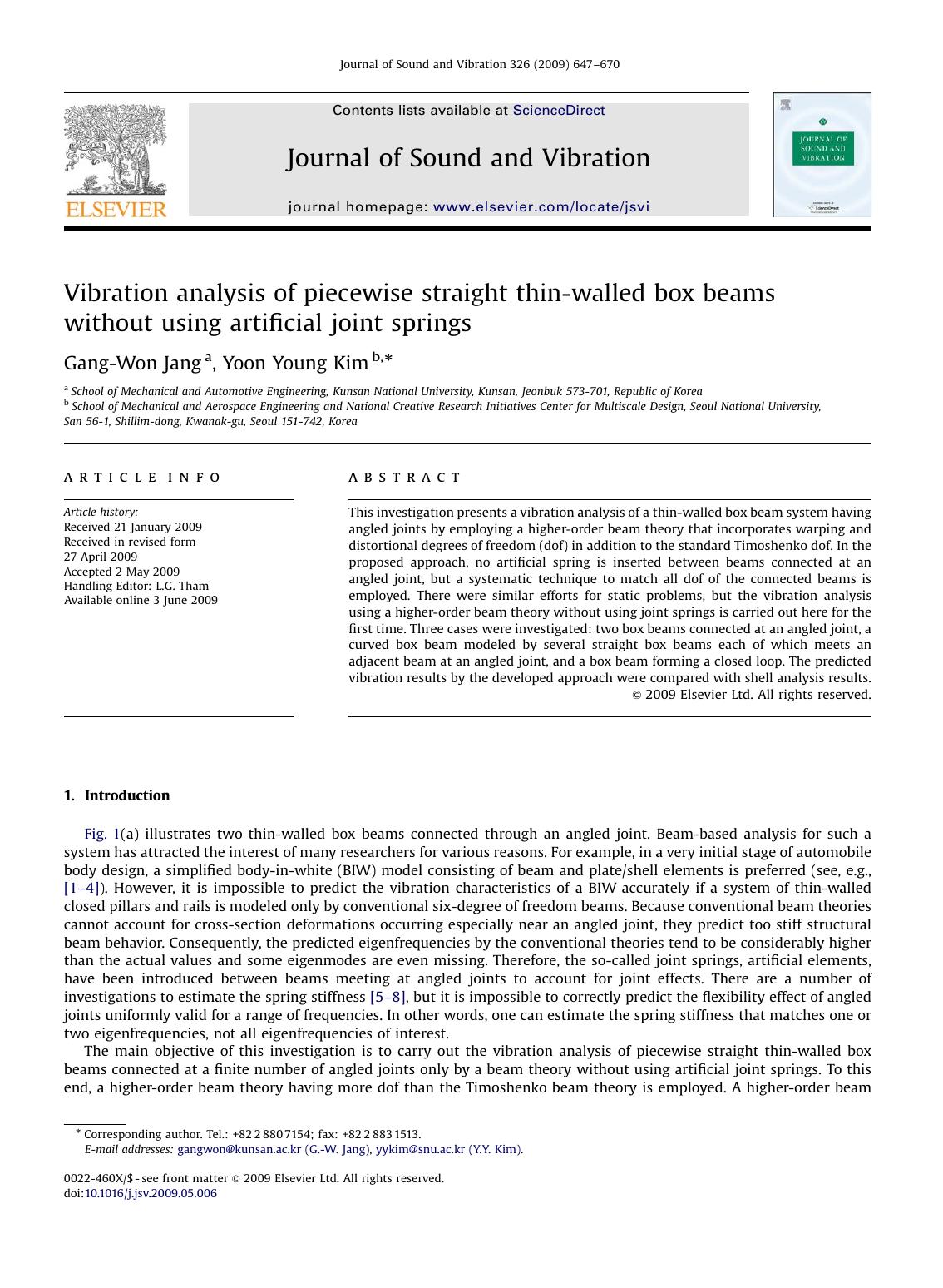 Vibration analysis of piecewise straight thin-walled box beams without using artificial joint springs by Gang-Won Jang; Yoon Young Kim