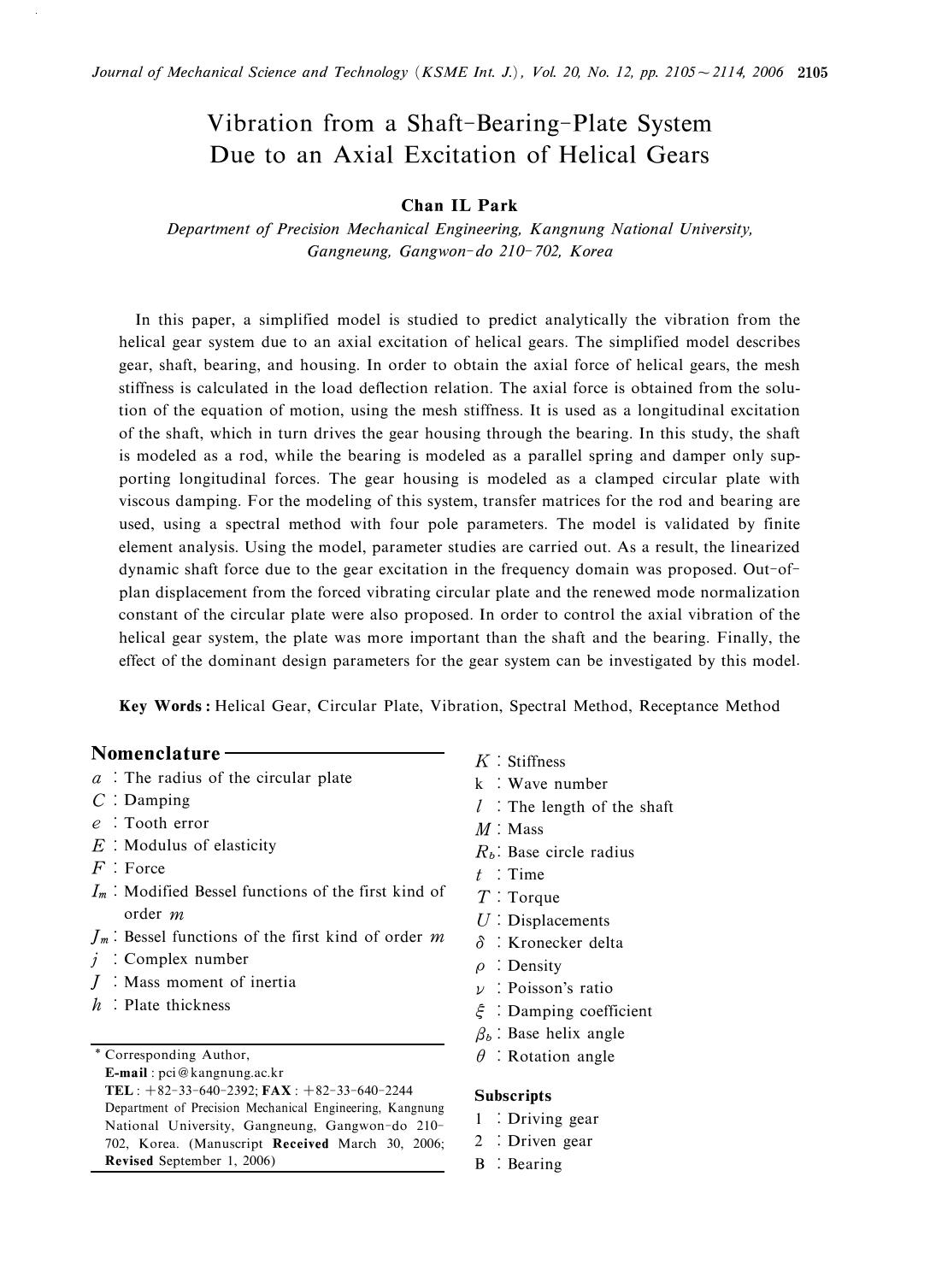 Vibration from a shaft-bearing-plate system due to an axial excitation of helical gears by Unknown