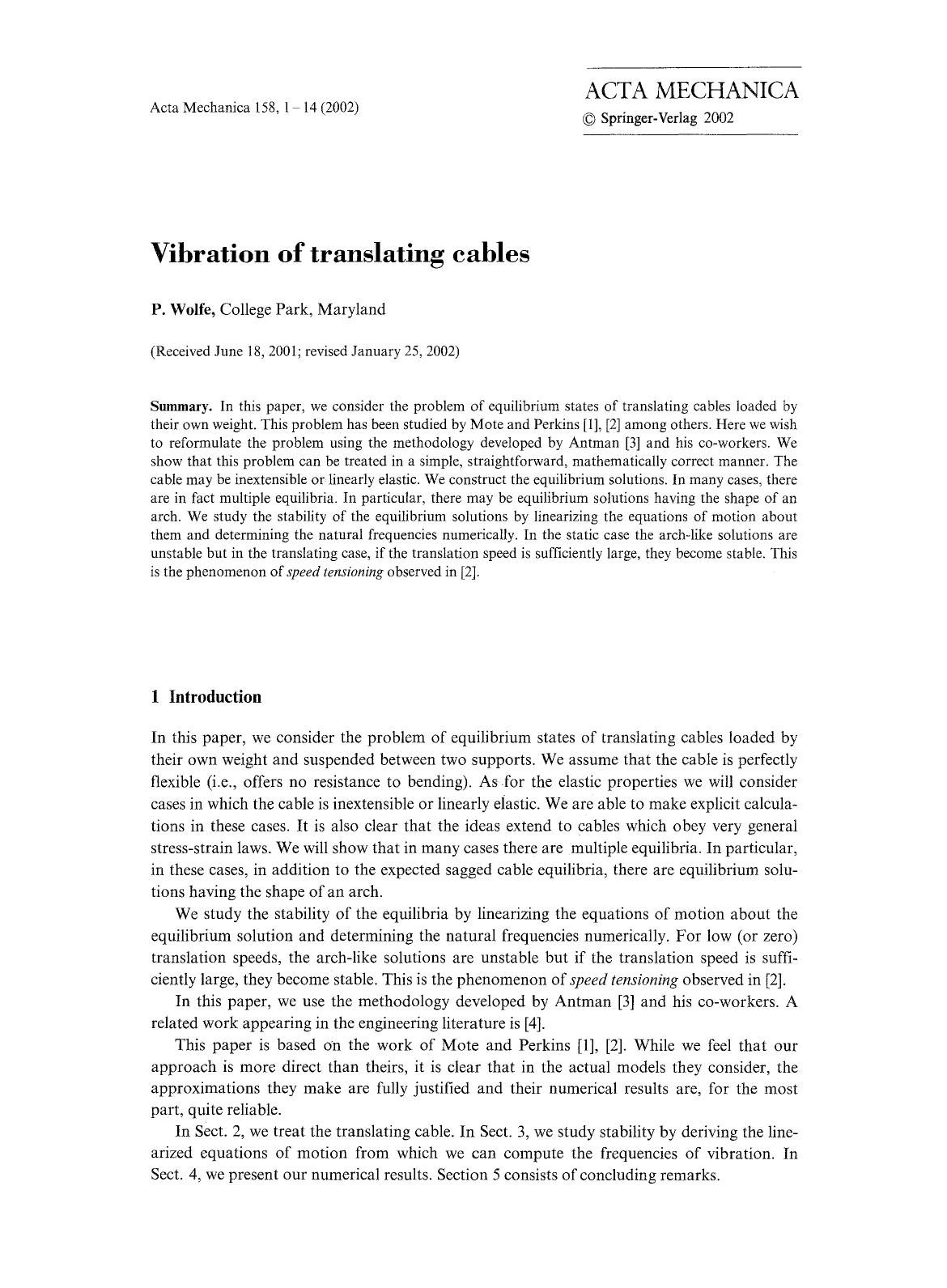 Vibration of translating cables by Unknown