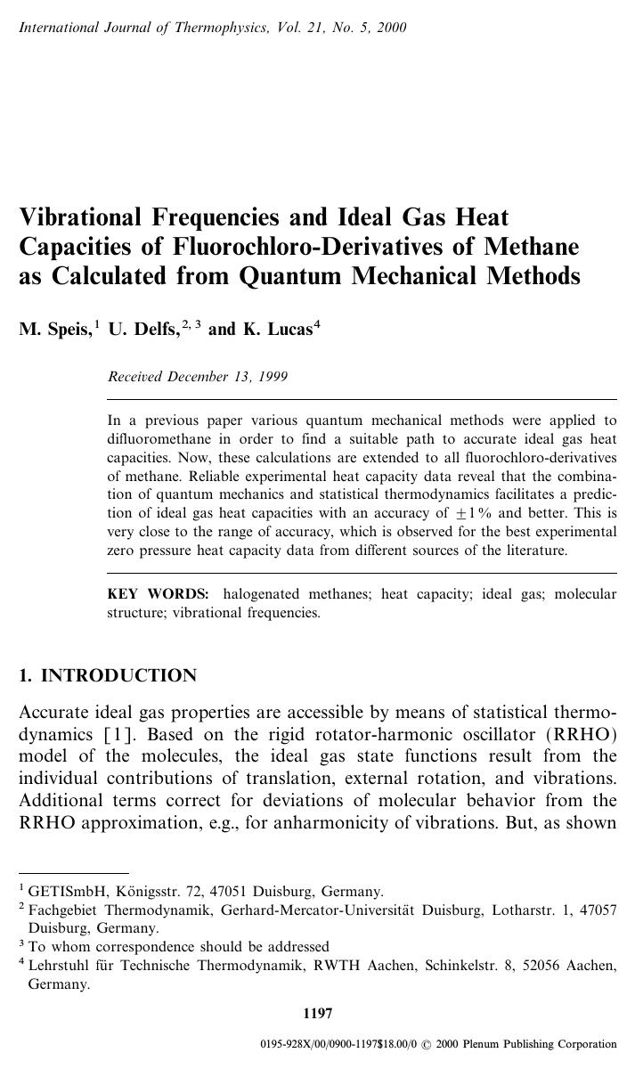 Vibrational Frequencies and Ideal Gas Heat Capacities of Fluorochloro-Derivatives of Methane as Calculated from Quantum Mechanical Methods by Unknown