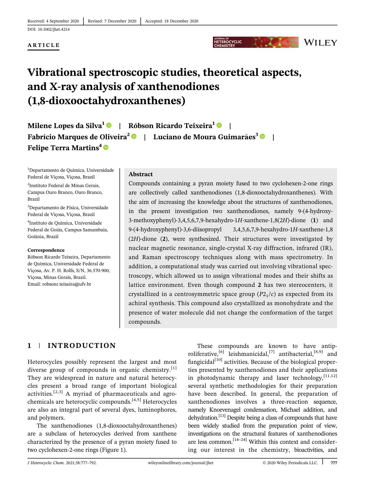 Vibrational Spectroscopic Studies, Theoretical Aspects and X-ray Analysis of Xanthenodiones (1,8-dioxooctahydroxanthenes) by Unknown