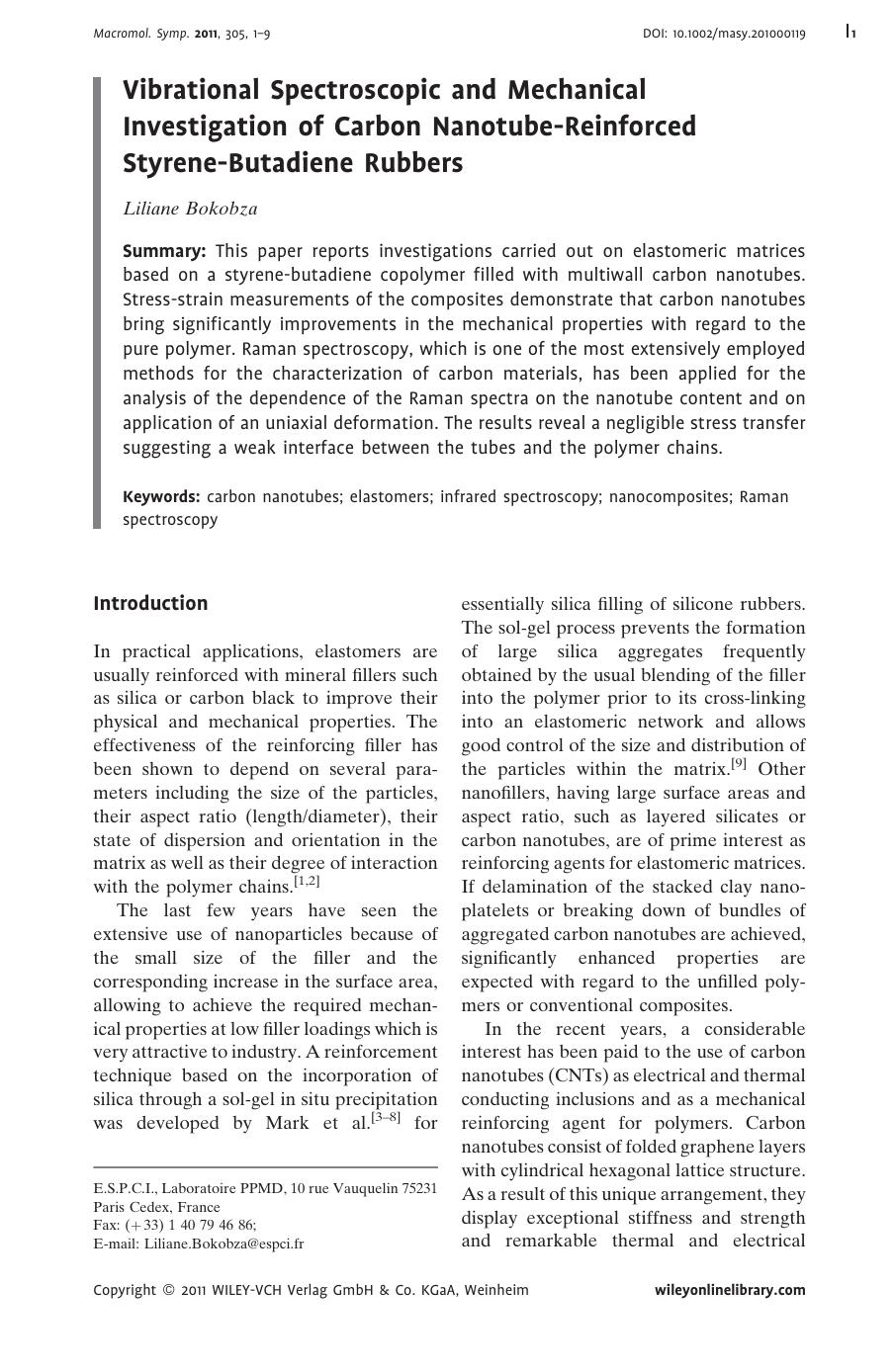 Vibrational Spectroscopic and Mechanical Investigation of Carbon NanotubeReinforced StyreneButadiene Rubbers by Unknown