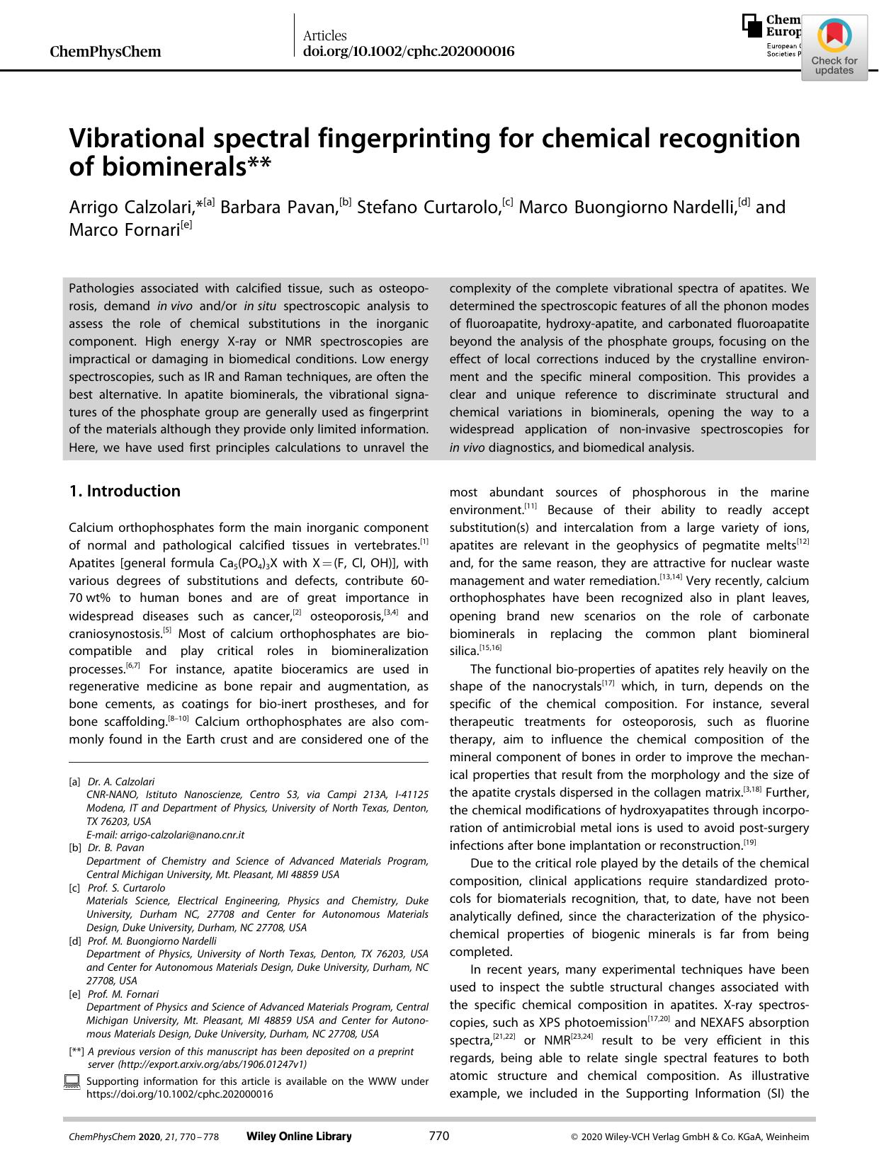 Vibrational spectral fingerprinting for chemical recognition of biominerals by Unknown