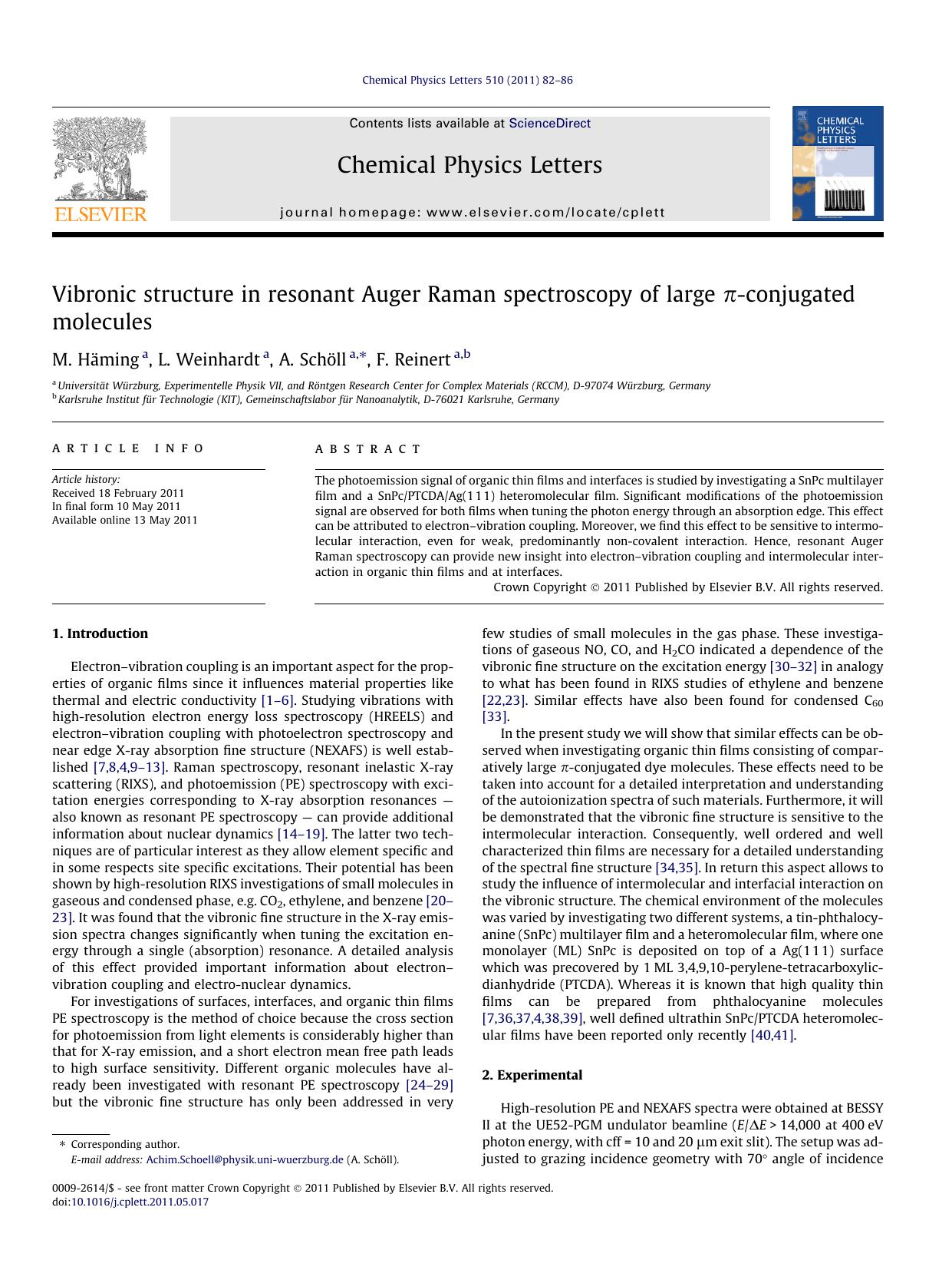 Vibronic structure in resonant Auger Raman spectroscopy of large Ãâ¬-conjugated molecules by M. HÃ¤ming & L. Weinhardt & A. Schöll & F. Reinert