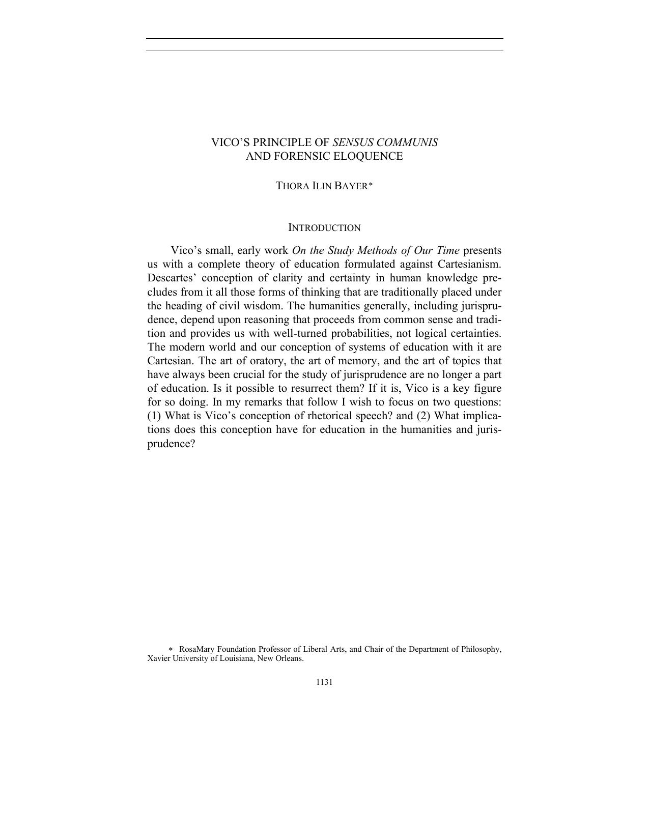 Vico’s Principle of Sensus Communis and Forensic Eloquence by Alex Magalli