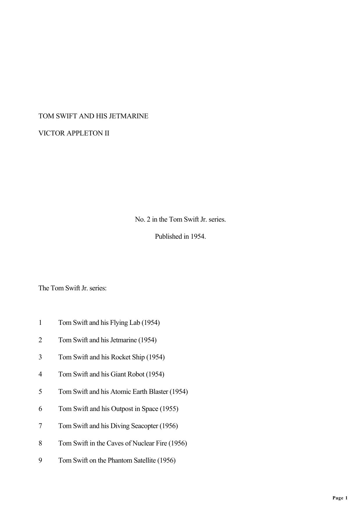 Victor Appleton - Tom Swift Jr 02 by And His Jetmarine