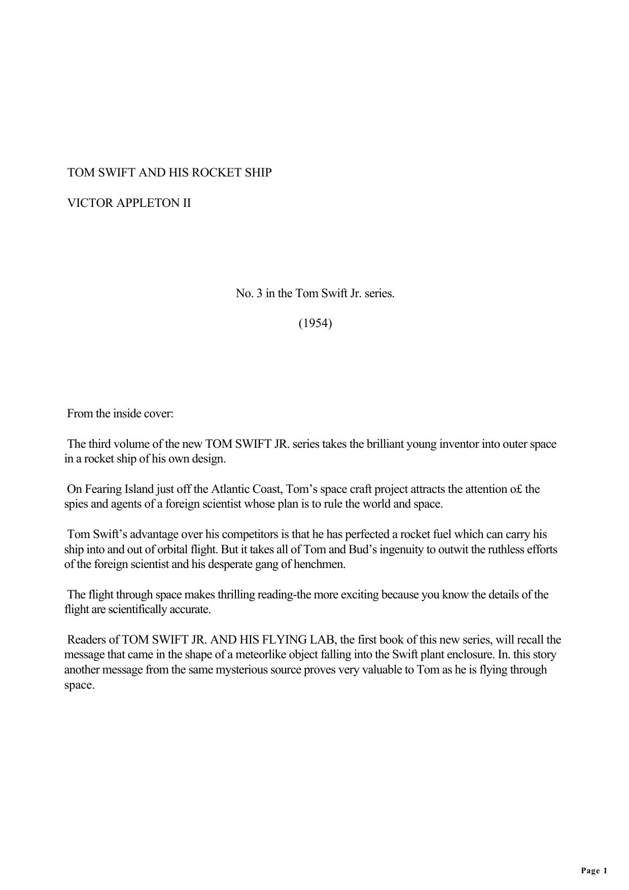 Victor Appleton - Tom Swift Jr 03 by And His Rocket Ship