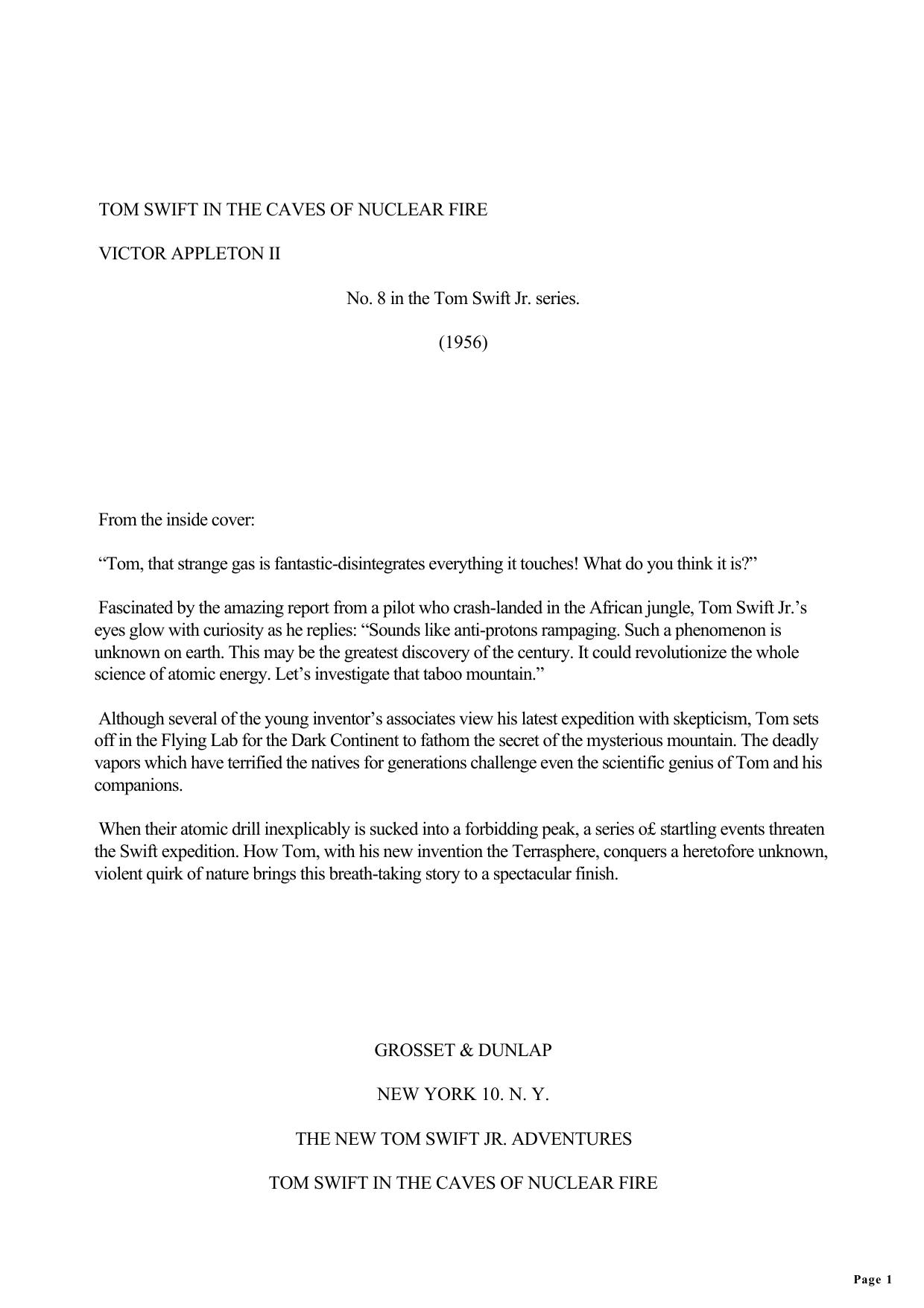 Victor Appleton - Tom Swift Jr 08 by In the Caves of Nuclear Fire