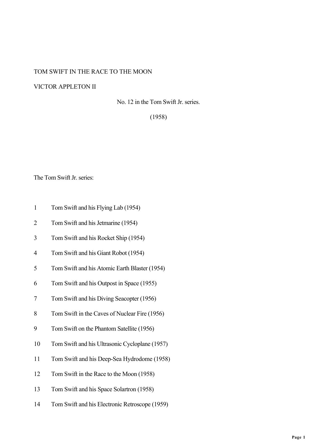 Victor Appleton - Tom Swift Jr 12 by In the Race to the Moon