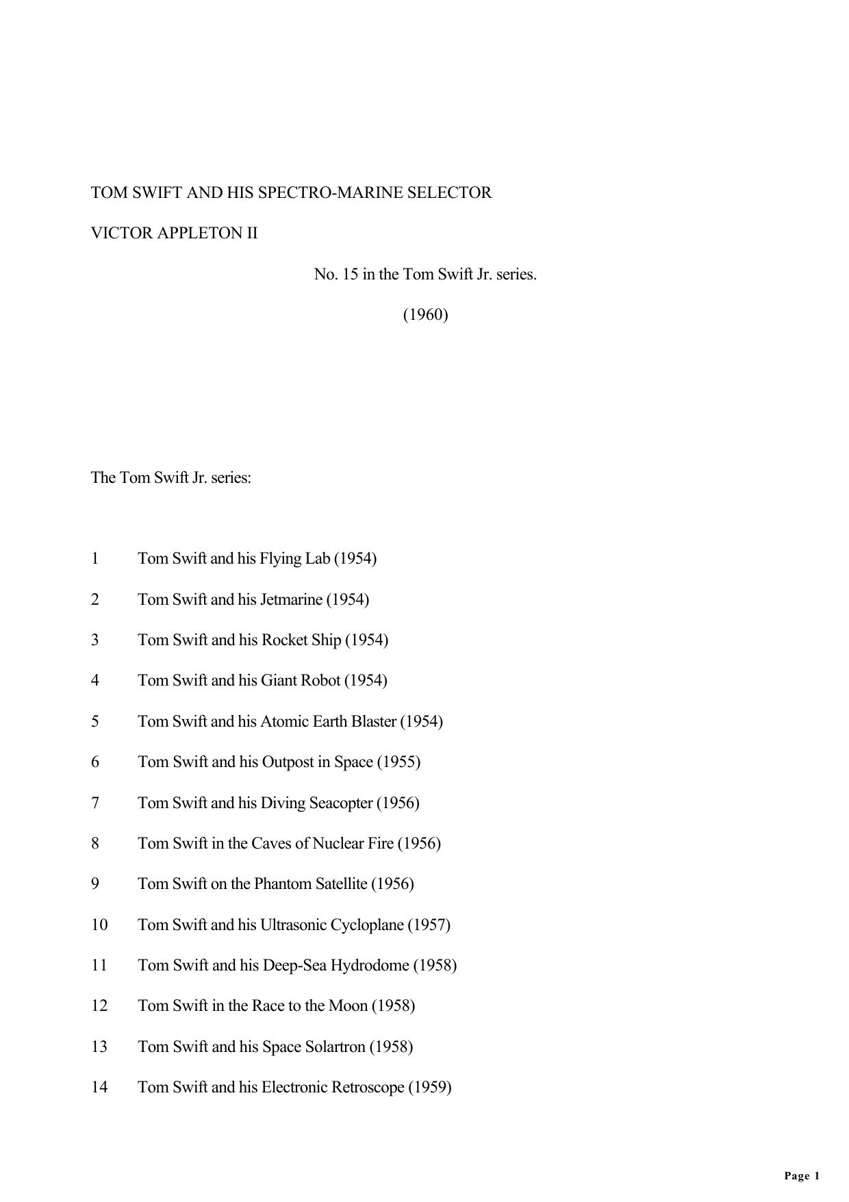 Victor Appleton - Tom Swift Jr 15 by And His Spectromarine Selector