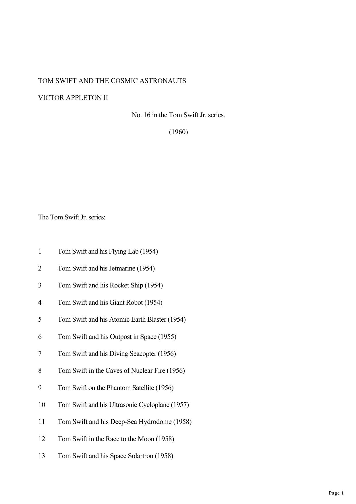 Victor Appleton - Tom Swift Jr 16 by And the Cosmic Astronauts