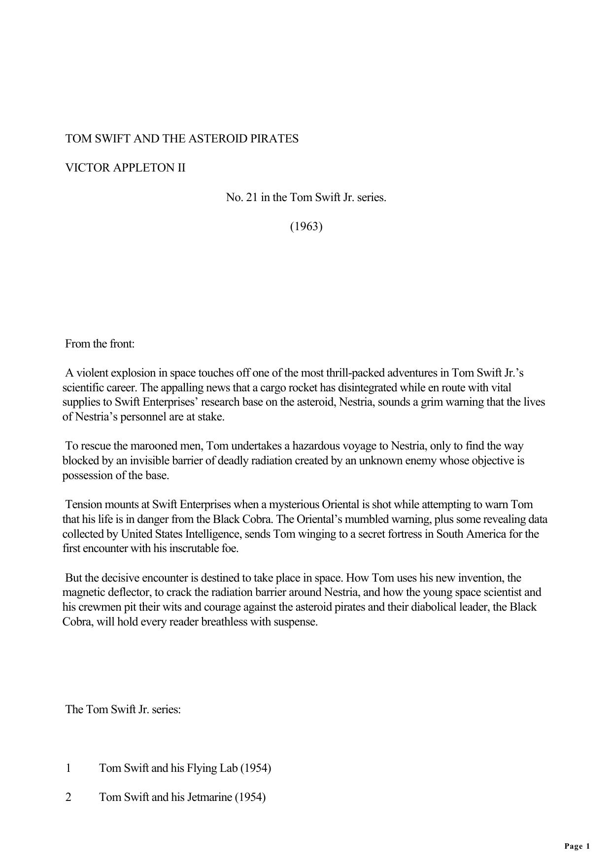 Victor Appleton - Tom Swift Jr 21 by And the Asteroid Pirates