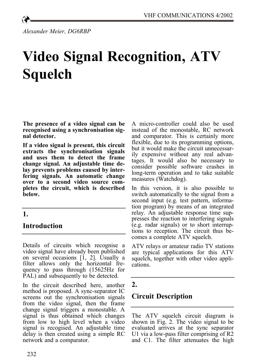 Video Signal Recognition - ATV Squelch by DG6RBP