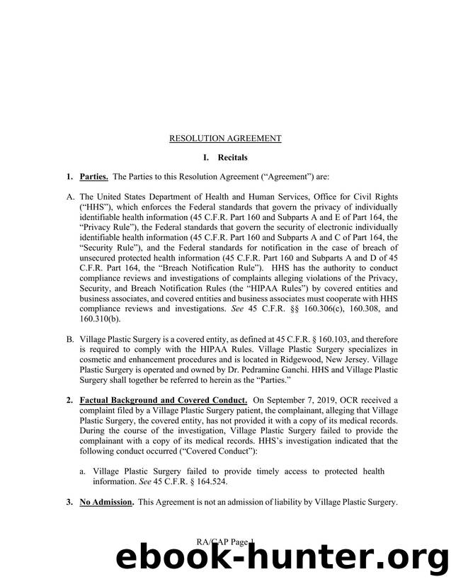 Village Plastic Surgery HIPAA Resolution Agreement and Corrective Action Plan by HHS Office for Civil Rights