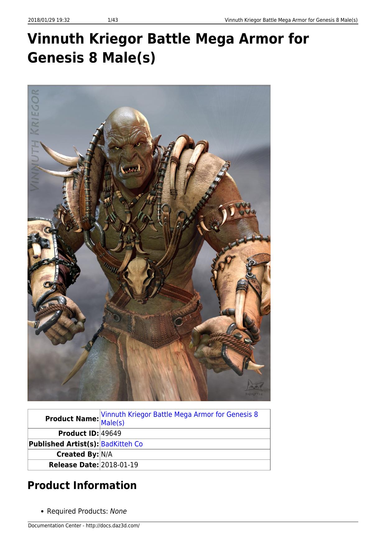 Vinnuth Kriegor Battle Mega Armor for Genesis 8 Male(s) by unknow