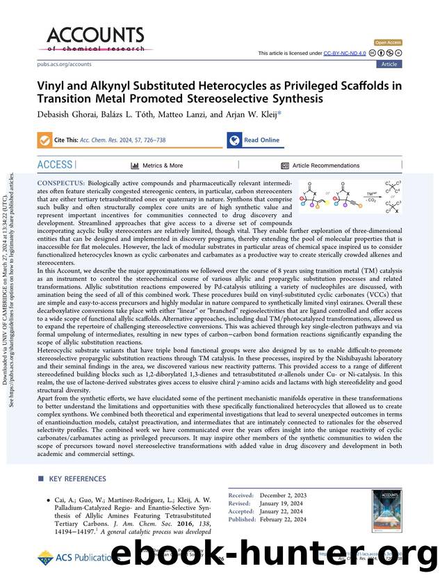 Vinyl and Alkynyl Substituted Heterocycles as Privileged Scaffolds in Transition Metal Promoted Stereoselective Synthesis by Debasish Ghorai Balázs L. Tóth Matteo Lanzi & Arjan W. Kleij
