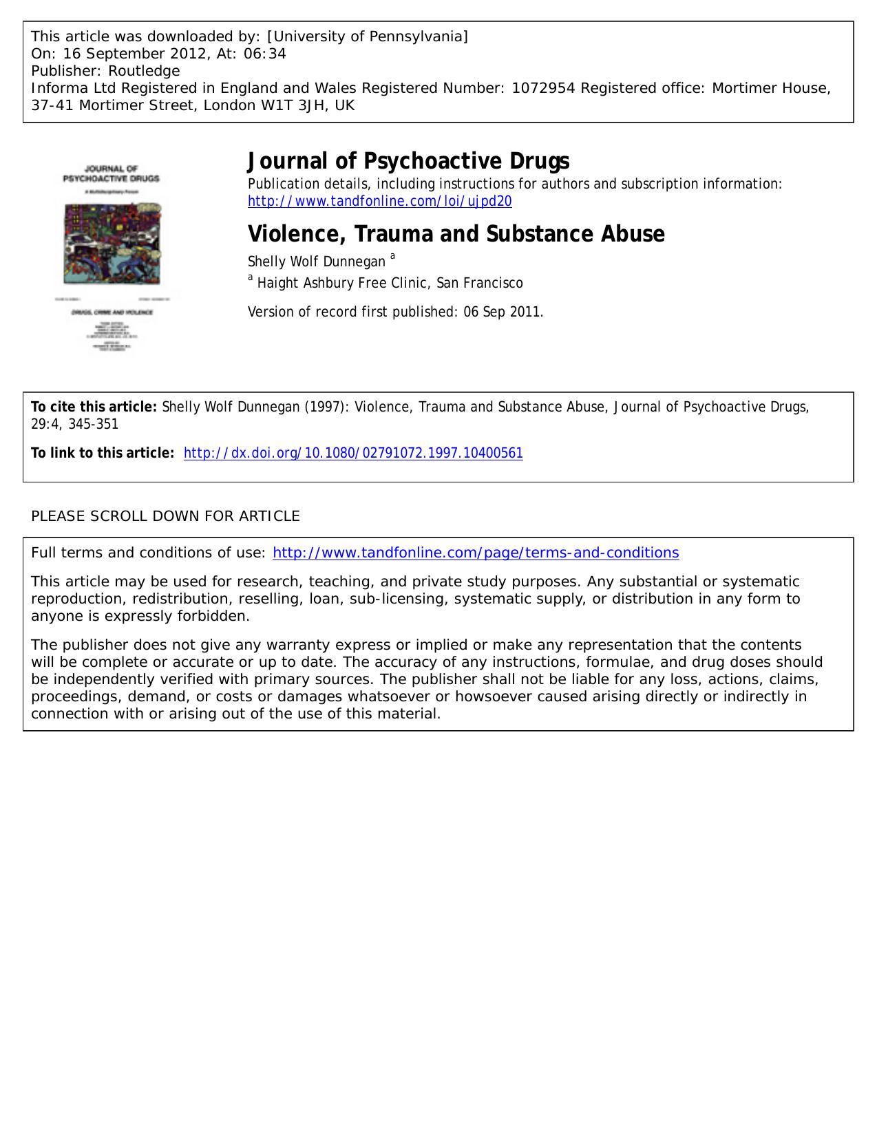 Violence, Trauma and Substance Abuse by Shelly Wolf Dunnegan a
