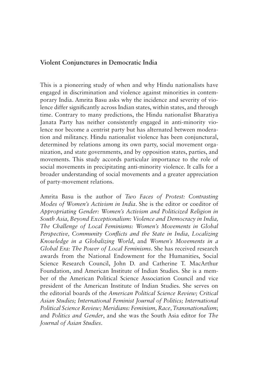 Violent Conjunctures in Democratic India by Unknow