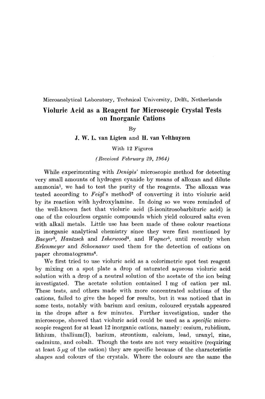 Violuric acid as a reagent for microscopic crystal tests on inorganic cations by Unknown