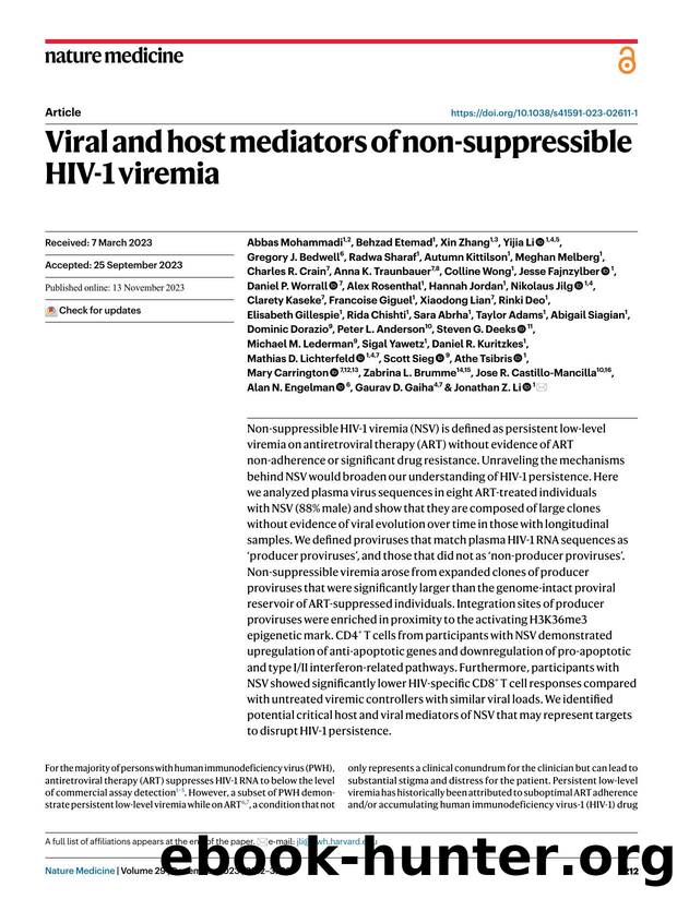Viral and host mediators of non-suppressible HIV-1 viremia by unknow
