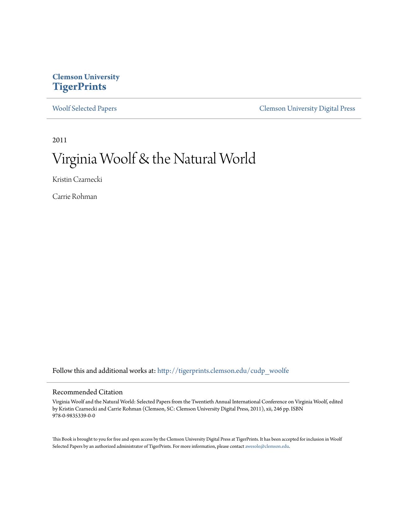 Virginia Woolf and the natural world by Kristin Czarnecki Carrie Rohman (eds.)