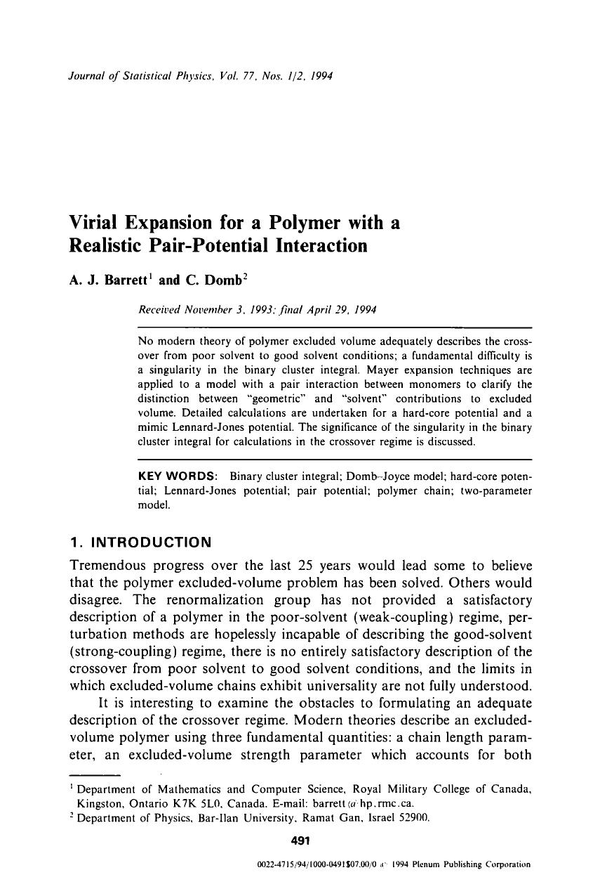 Virial expansion for a polymer with a realistic pair-potential interaction by Unknown