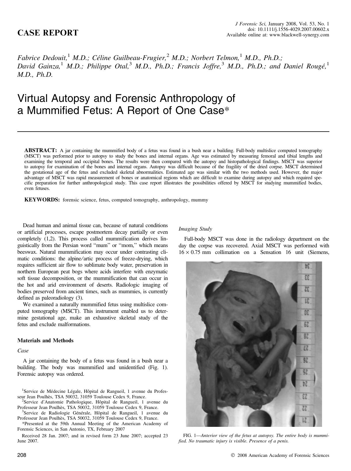 Virtual Autopsy and Forensic Anthropology of a Mummified Fetus: A Report of One Case* by Unknown