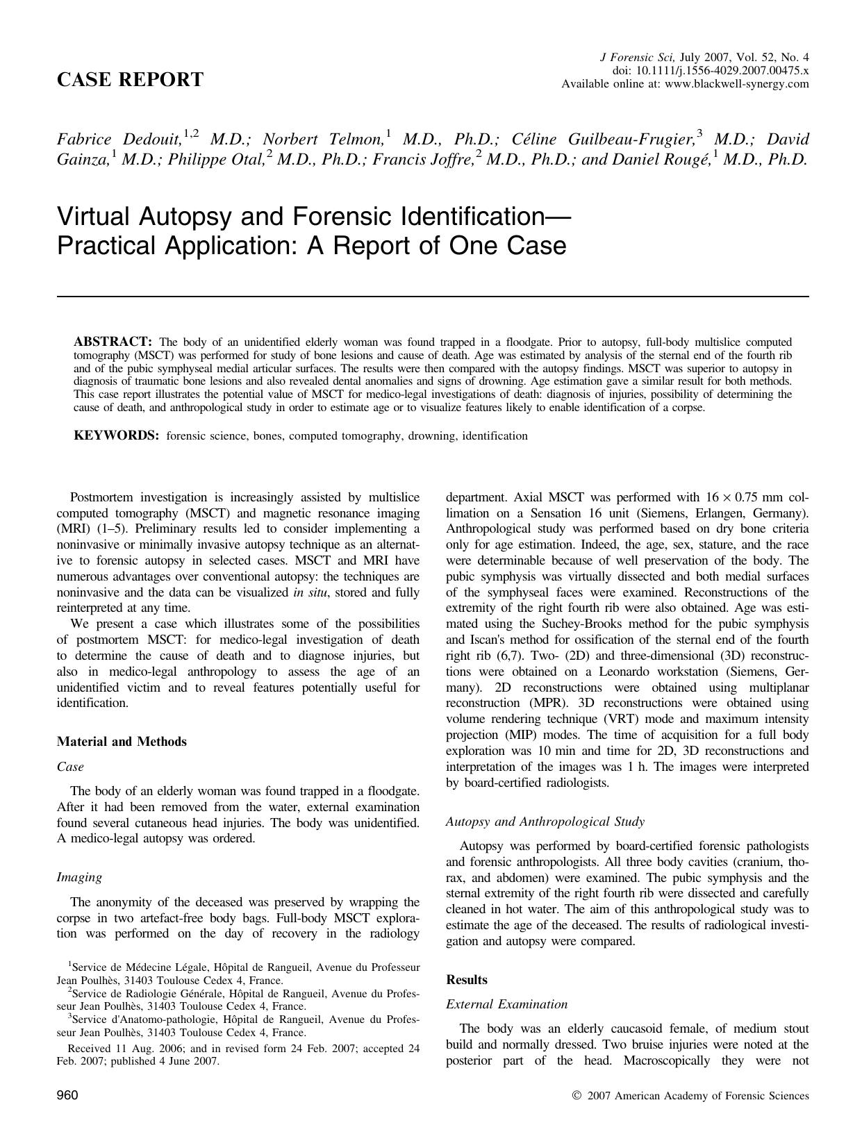 Virtual Autopsy and Forensic Identification—Practical Application: A Report of One Case by Unknown