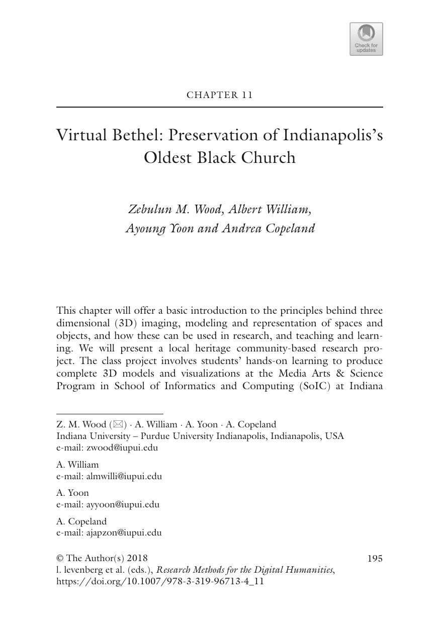 Virtual Bethel: Preservation of Indianapolisâs Oldest Black Church by Zebulun M. Wood & Albert William & Ayoung Yoon & Andrea Copeland