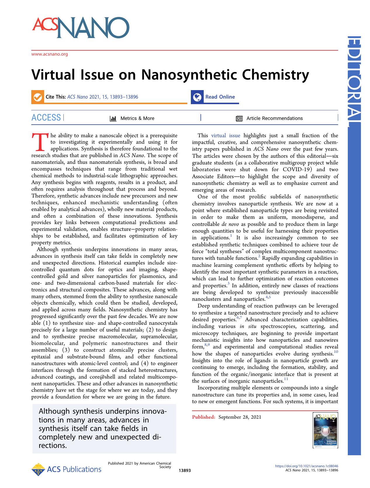 Virtual Issue on Nanosynthetic Chemistry by unknow