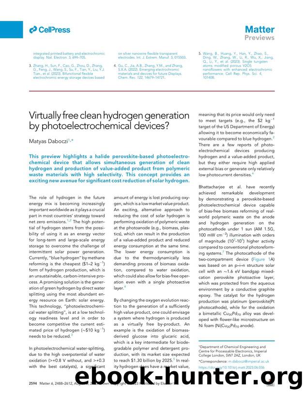 Virtually free clean hydrogen generation by photoelectrochemical devices? by Matyas Daboczi