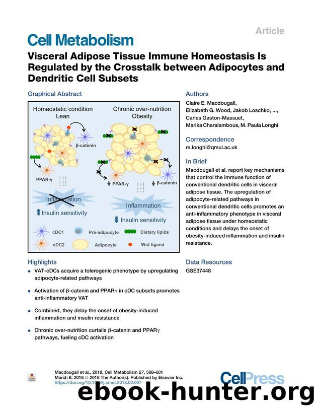 Visceral Adipose Tissue Immune Homeostasis Is Regulated by the Crosstalk between Adipocytes and Dendritic Cell Subsets by unknow