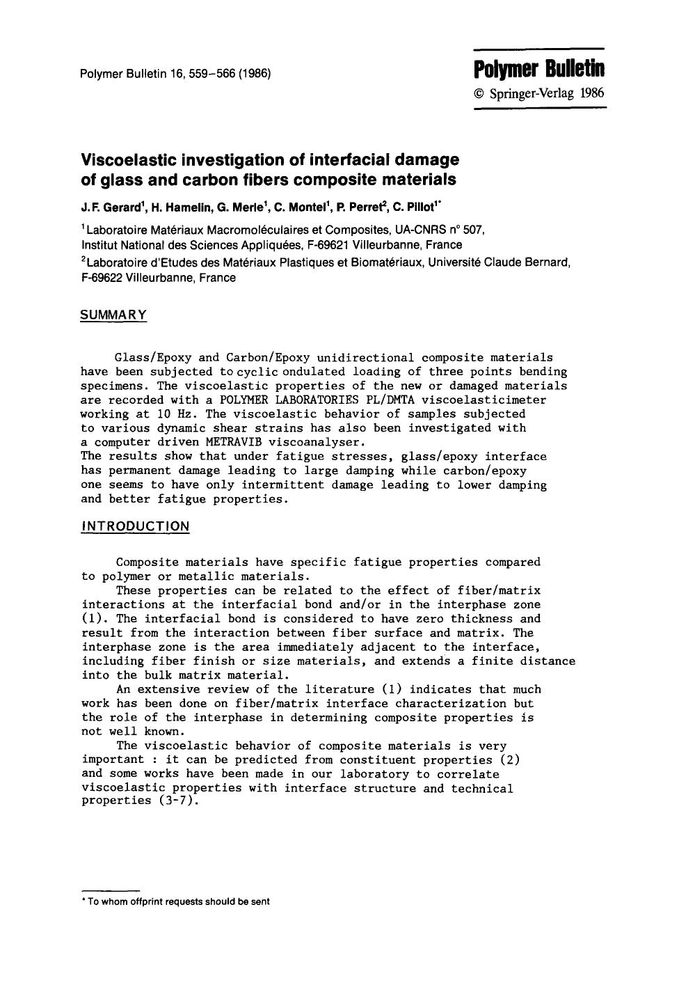 Viscoelastic investigation of interfacial damage of glass and carbon fibers composite materials by Unknown
