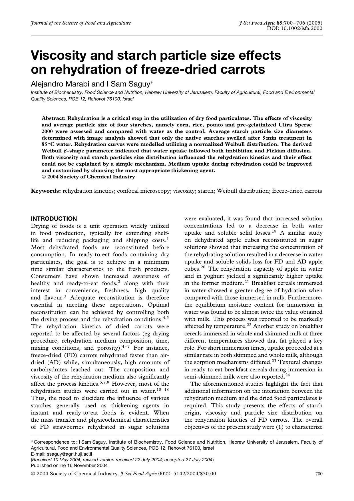 Viscosity and starch particle size effects on rehydration of freeze-dried carrots by Unknown